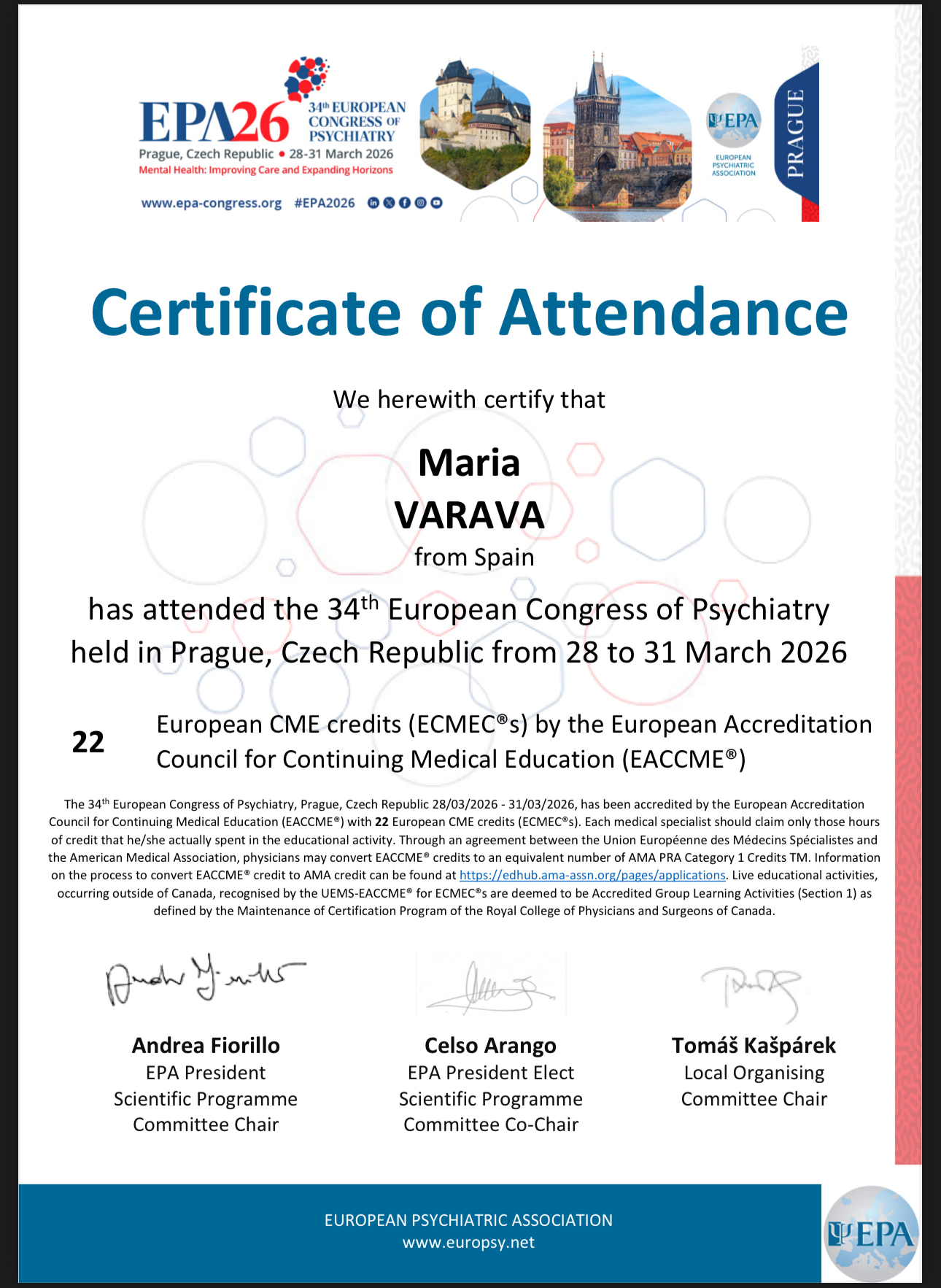 34th European Congress of Psychiatry — Prague